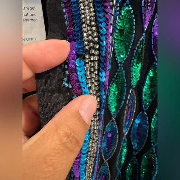 Vintage Laurence Kazar 100% silk beaded & sequined jacket size petite small New - Picture 16 of 16